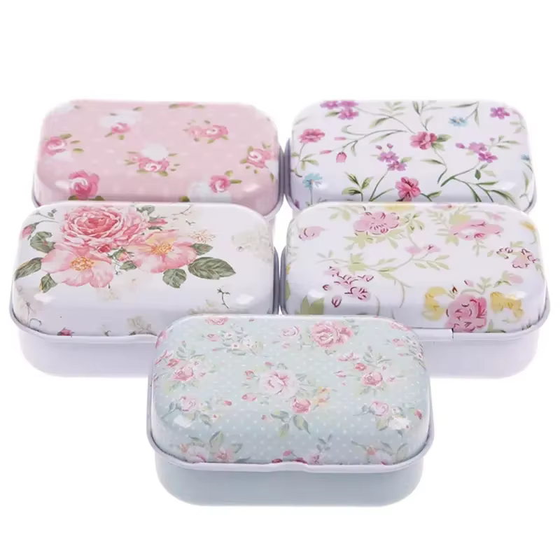 Boîte de rangement en métal de petite taille, 1 pièce, Mini boîte de rangement de bijoux en étain, j