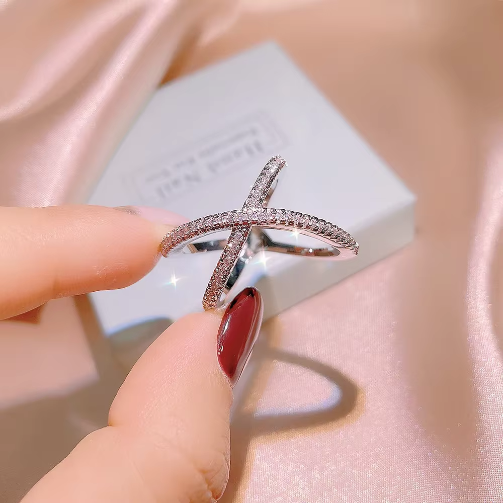 Bague géométrique Simple en argent Sterling 925 véritable, Double ligne croisée, ajourée, Bijoux fin