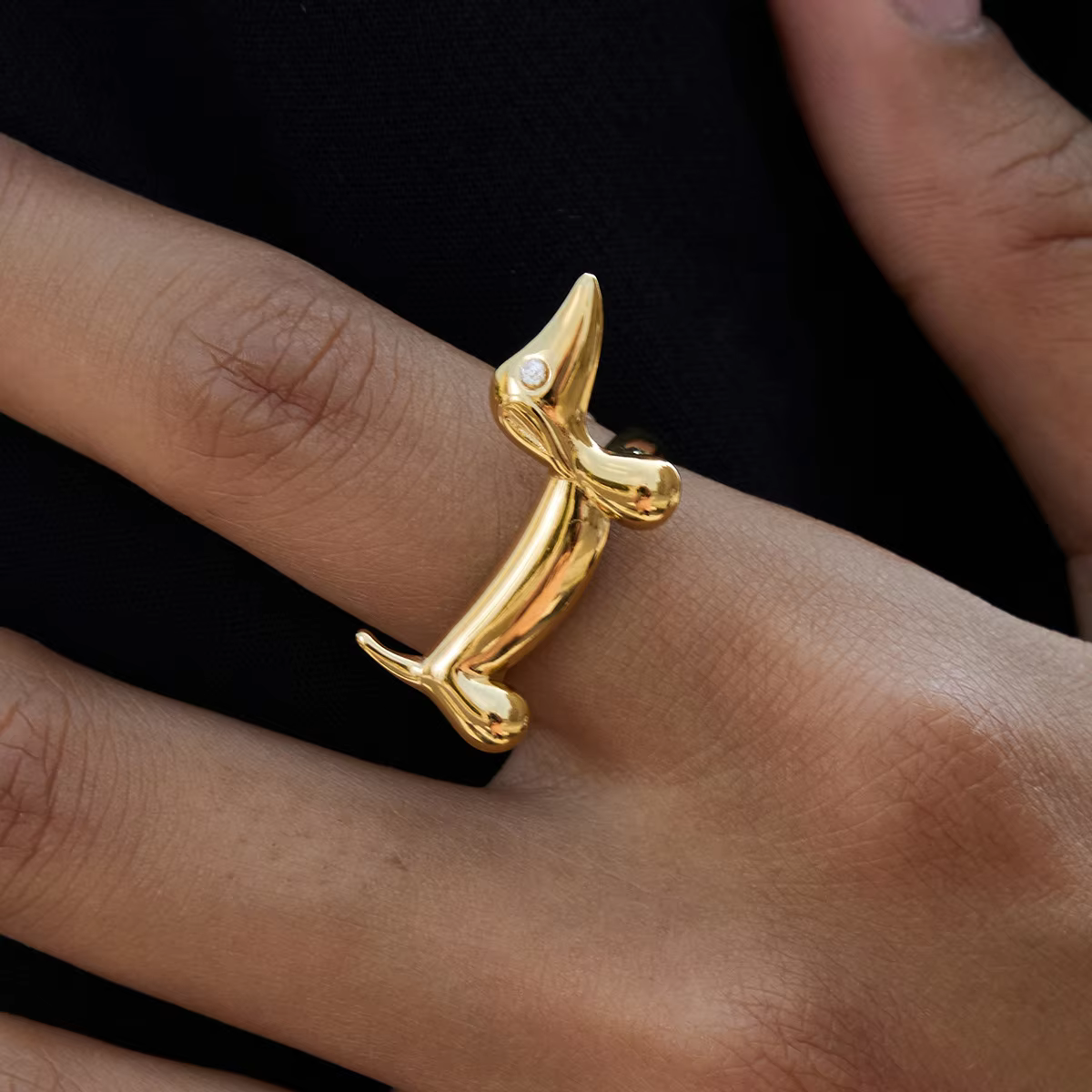 Bague géométrique dorée pour femmes, minimaliste, en acier inoxydable, asymétrique, creuse, style pu