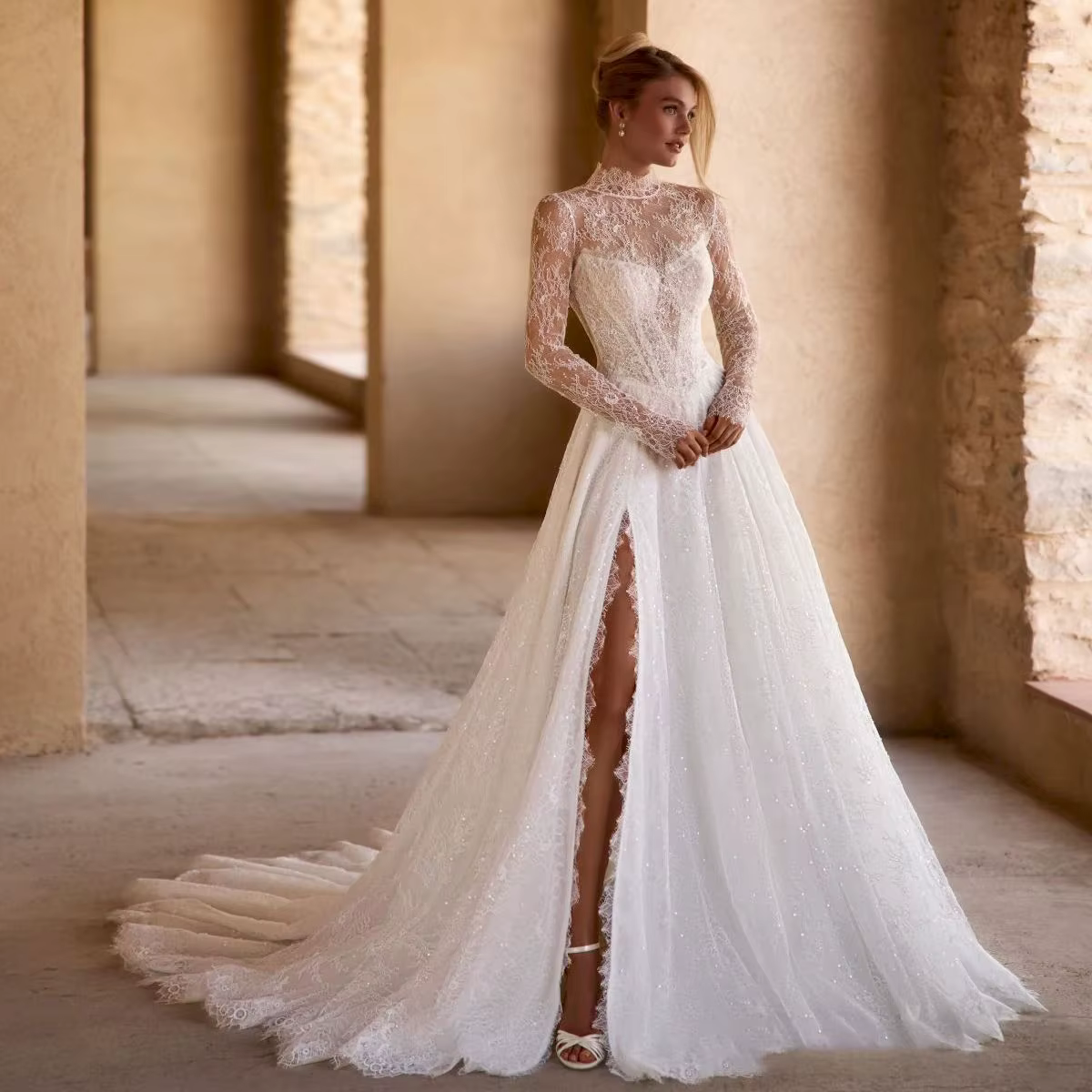 Robes De mariée blanches romantiques pour femmes, ligne A, fente en cœur, personnalisées, manches co