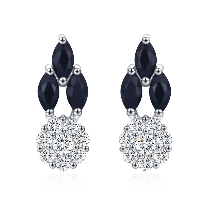 Nouveauté 2026 Black Awn – Boucles d'oreilles clous fantaisie couleur argent avec pierre spinelle no