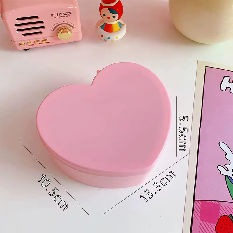Boîte de rangement de bijoux en forme de cœur pour filles, avec miroir, Bracelets en plastique rose 