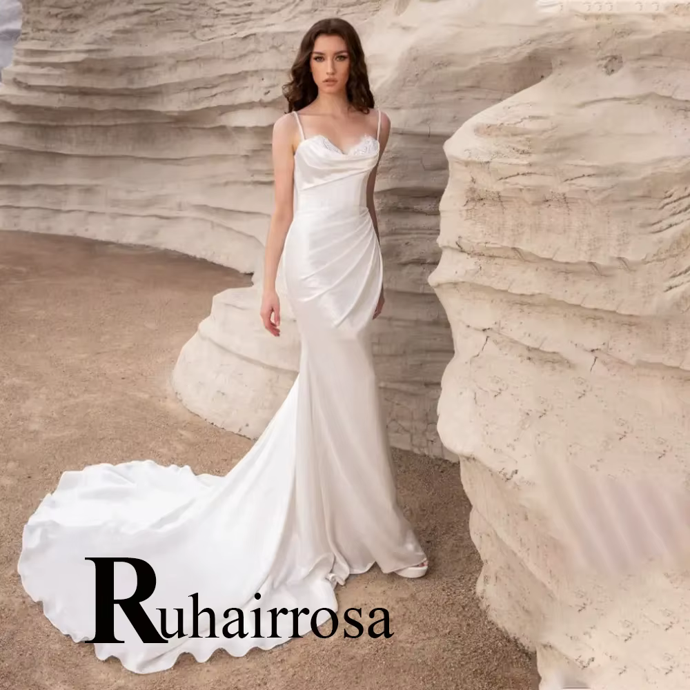 Robes de mariée tendance Ruhair à bretelles spaghetti pour femmes, sirène, appliques, corset, satin,