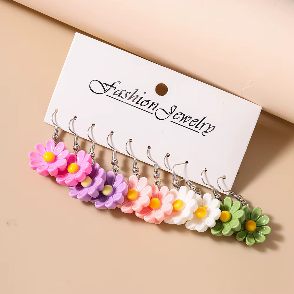 Aihua 5 paires/ensemble mignon résine hawaïenne fleur boucles d'oreilles acrylique Hawaii Hibiscus f
