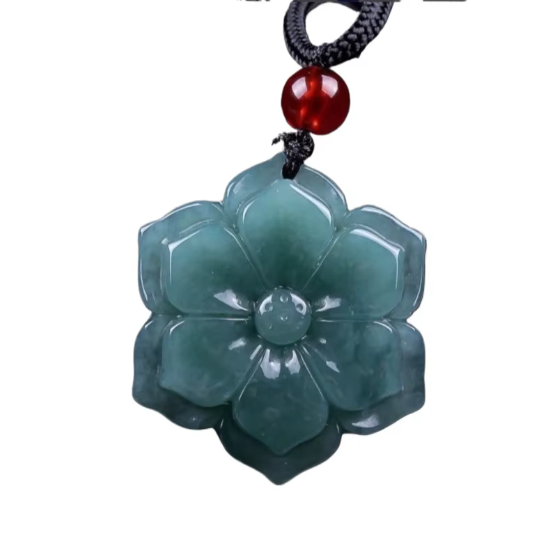 Pendentif fleur Pentagonal naturelle, émeraude birmane, Jade, eau bleue, sculpté à la main, collier 