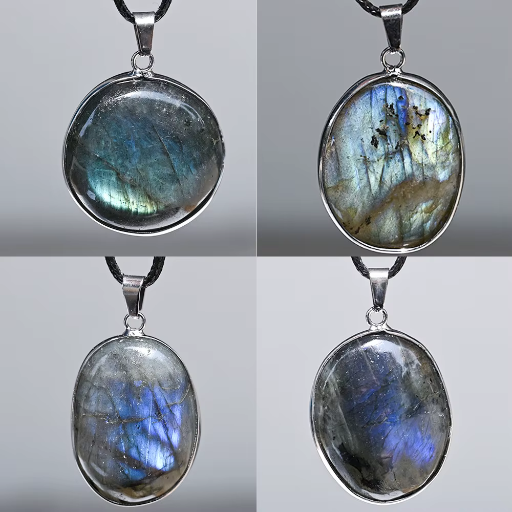 Collier pendentif en labradorite bleue naturelle, pierre flash à paillettes rugueuses irrégulières, 
