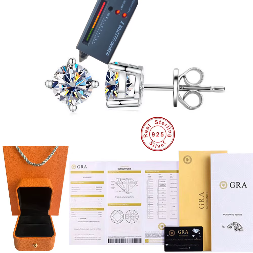 Boucles d'oreilles à quatre griffes en or/argent Sterling 925 Moissanite pour femmes, bijoux scintil