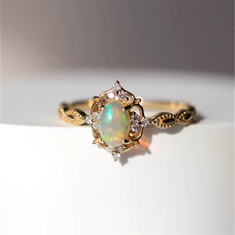 Bague imitation opale plaquée or 18 carats pour femme, argent regardé 925, bijoux de luxe, haute qua