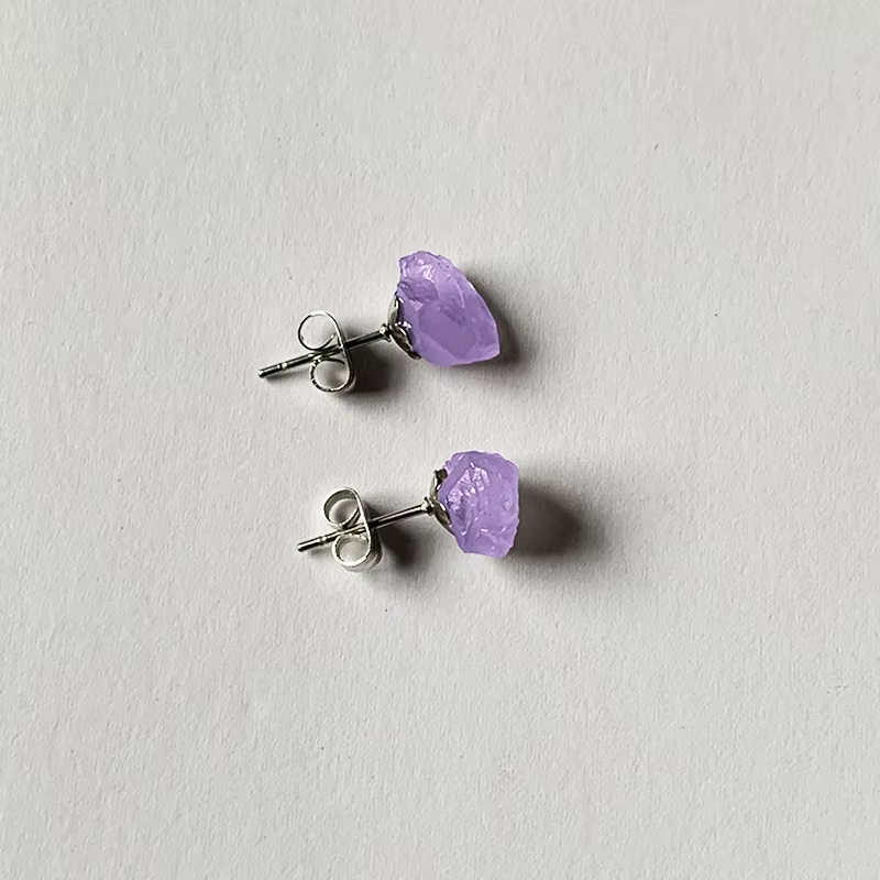 Boucles d'oreilles en pierre naturelle améthyste pour femmes, simples et à la mode, fleur d'améthyst