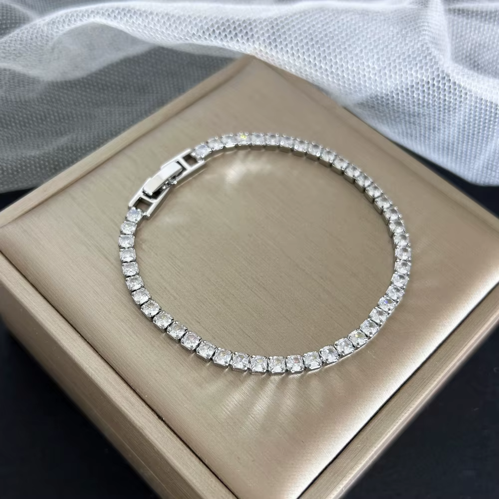 Bracelets de Tennis en acier inoxydable pour femmes, couleur or/argent, chaîne en zircone de 4mm, 16
