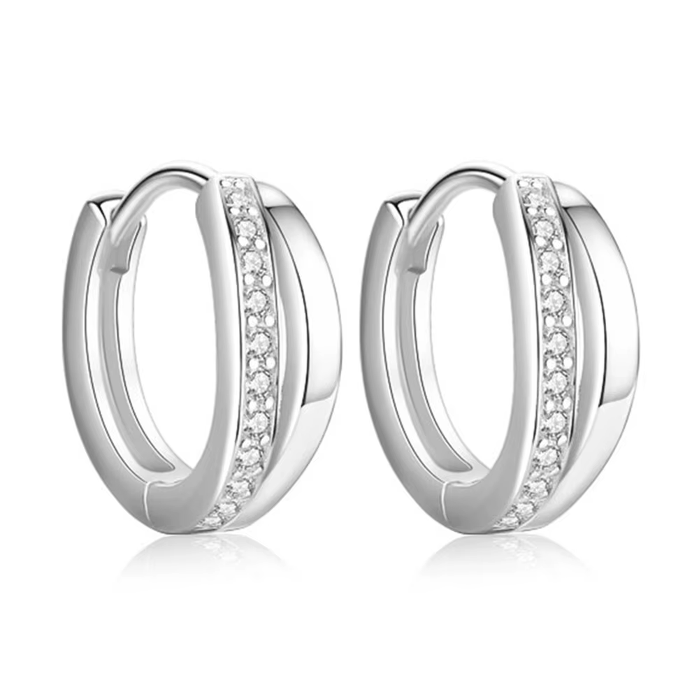 Boucles d'oreilles exquises en argent sterling 925/or rose avec zircone entrelacée pour femmes - Bij