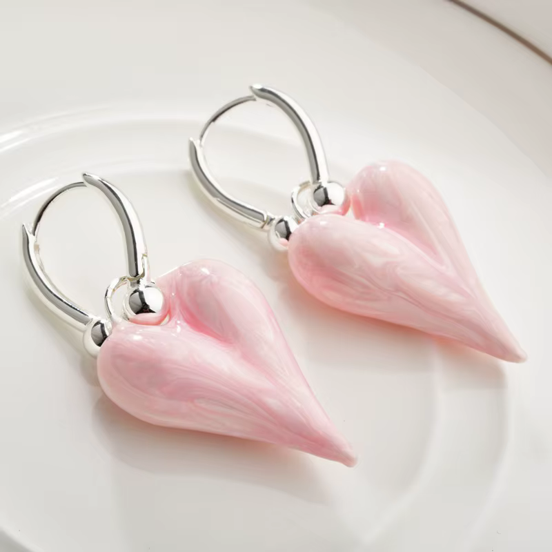 Boucles d'oreilles en forme de cœur pour femmes, bijoux à la mode, doux tempérament coréen, cadeaux 