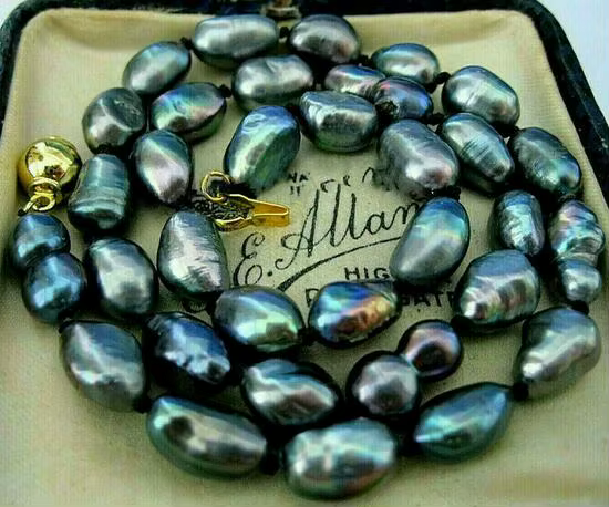 Authentique collier de perles noires de Tahiti d'eau douce baroques naturelles, 9-10mm