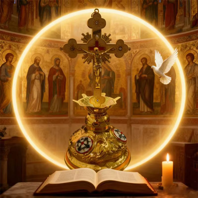 Chandelier d'autel portatif de masse de fournitures d'église de croix orthodoxe 2026 avec la Base de