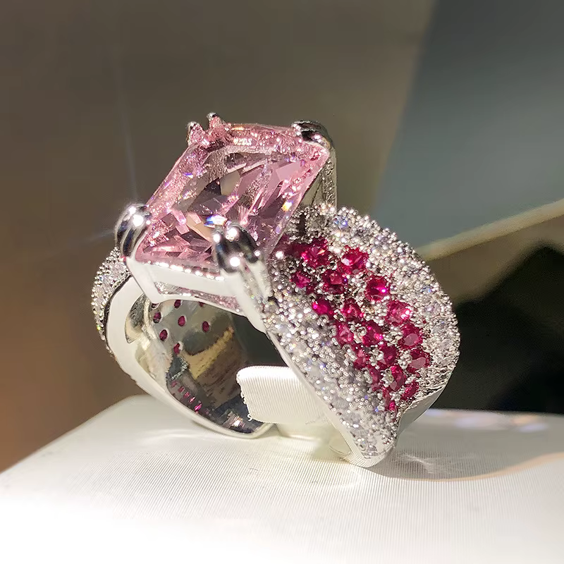 Bague en argent 925 avec diamant rose haute définition pour femme, ouverture de personnalité, bague 
