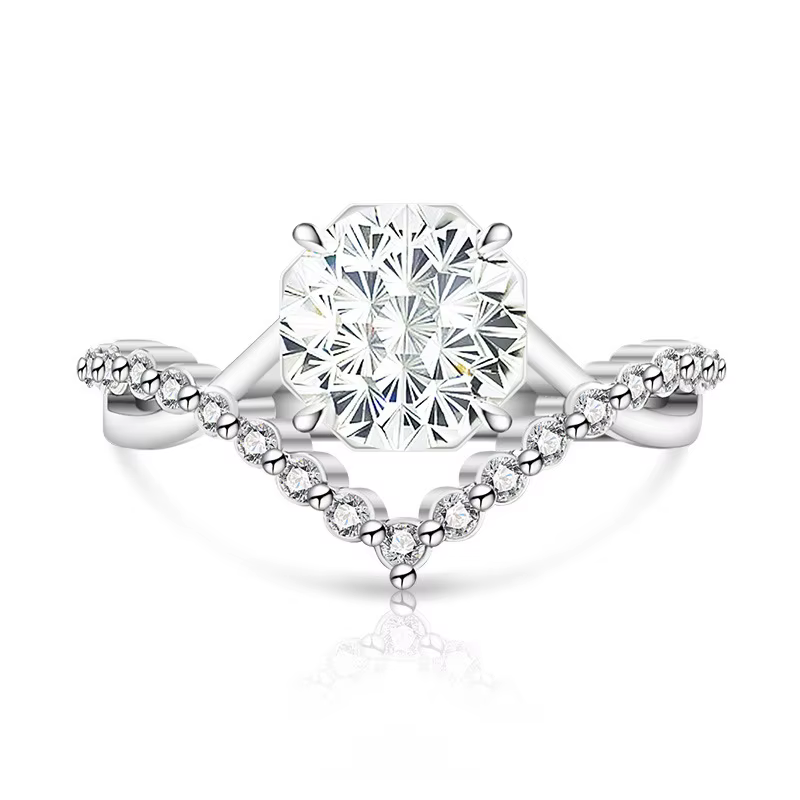 Bague pour femme en argent sterling 925 avec diamant à haute teneur en carbone taille Millennium et 
