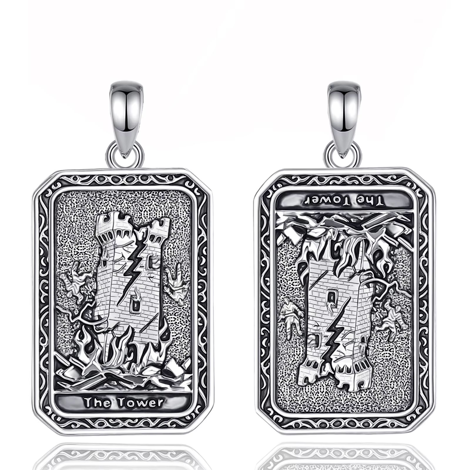 Collier avec pendentif en cuivre vintage, cartes de tarot Eudora The Tower, arcana majeur, divinatio