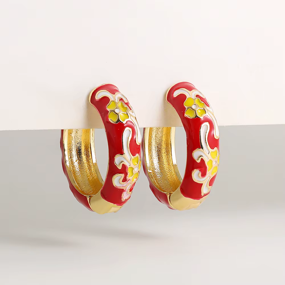 Petites boucles d'oreilles en forme de fleur en émail coloré, tendance, déclaration géométrique, cer