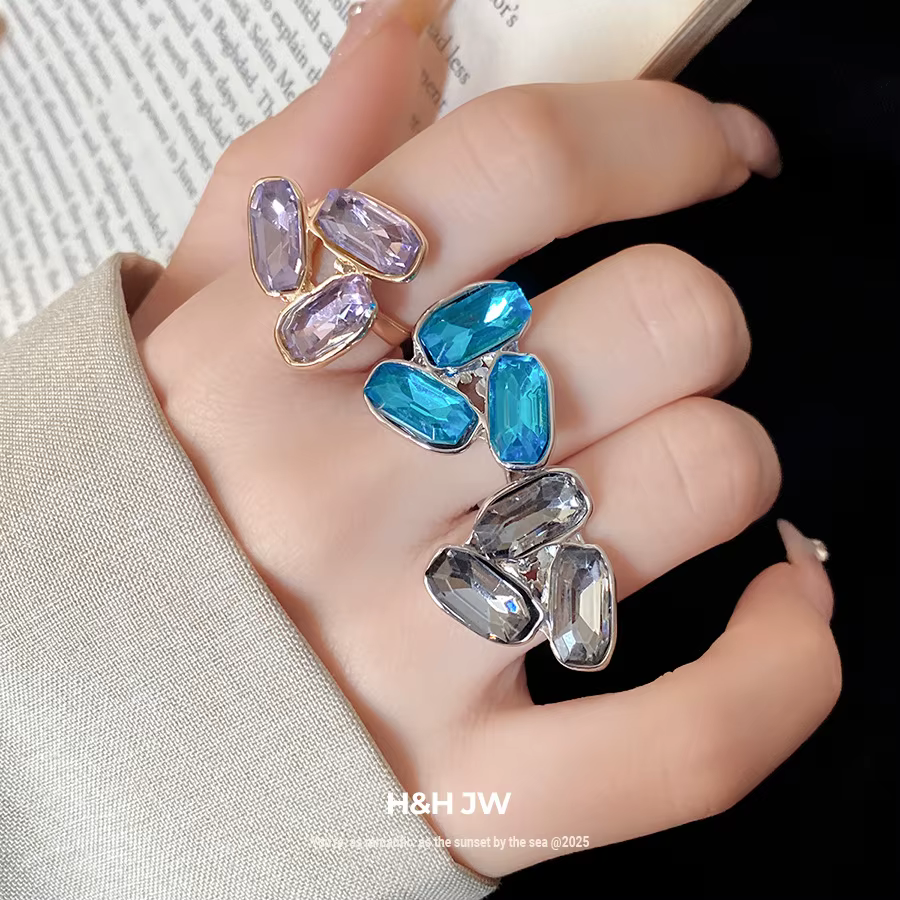 Bague ouverte ovale en strass, élégante, pour l'index, bijoux de luxe pour femmes