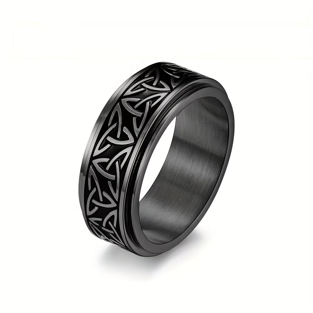 Bague Viking à Nœud Celtique et Runes pour Hommes, Bague Rotative Anti-Stress en Acier Inoxydable, B