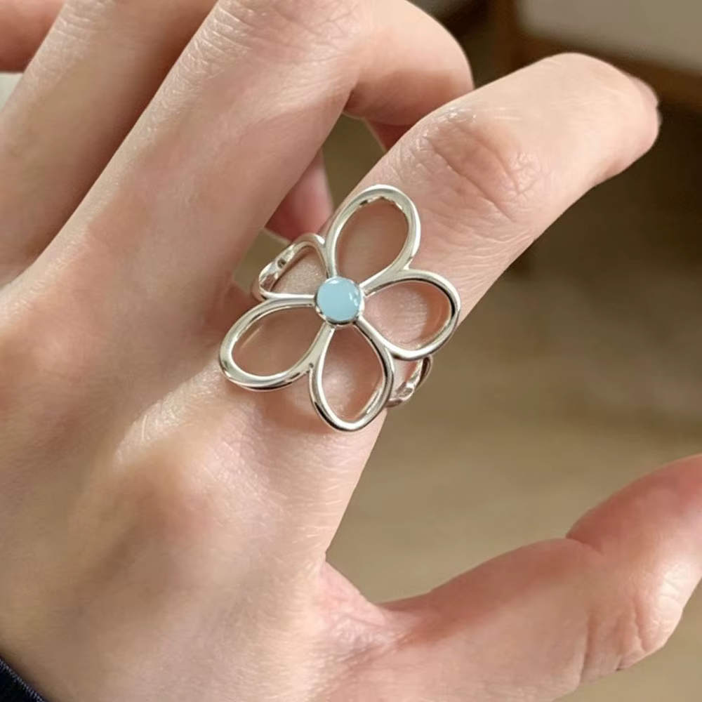 BF CLUB – bague en argent Sterling 925 pour femmes, bijoux Vintage à fleurs bleues, faite à la main,