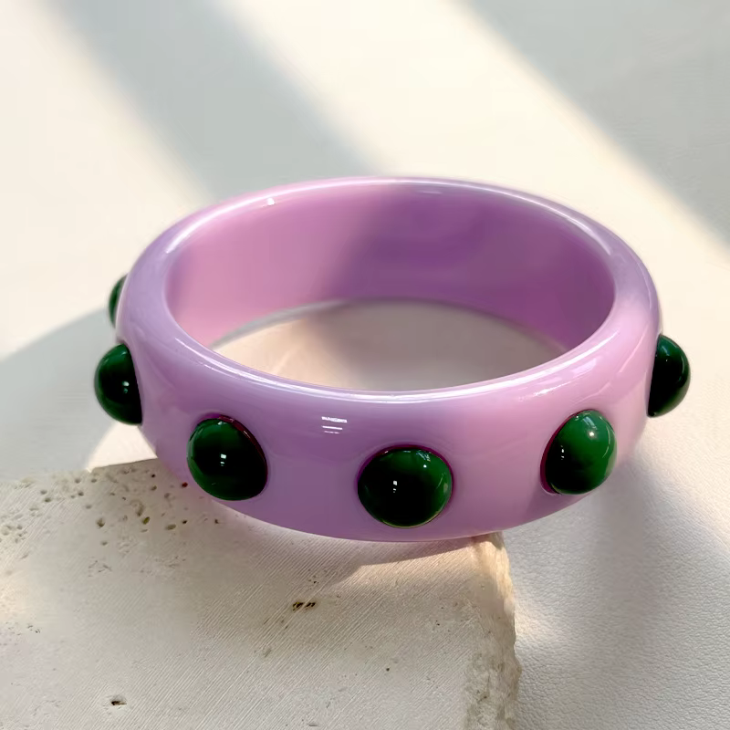 Bracelet rond géométrique creux en résine de diamants, haricots colorés incrustés de diamants