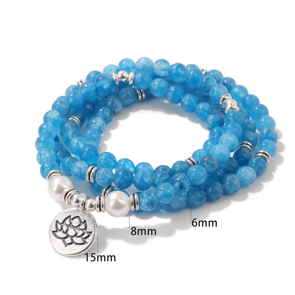 Bracelet long en pierre d'angélite naturelle pour homme, jades de guérison bouddha, breloque en calc