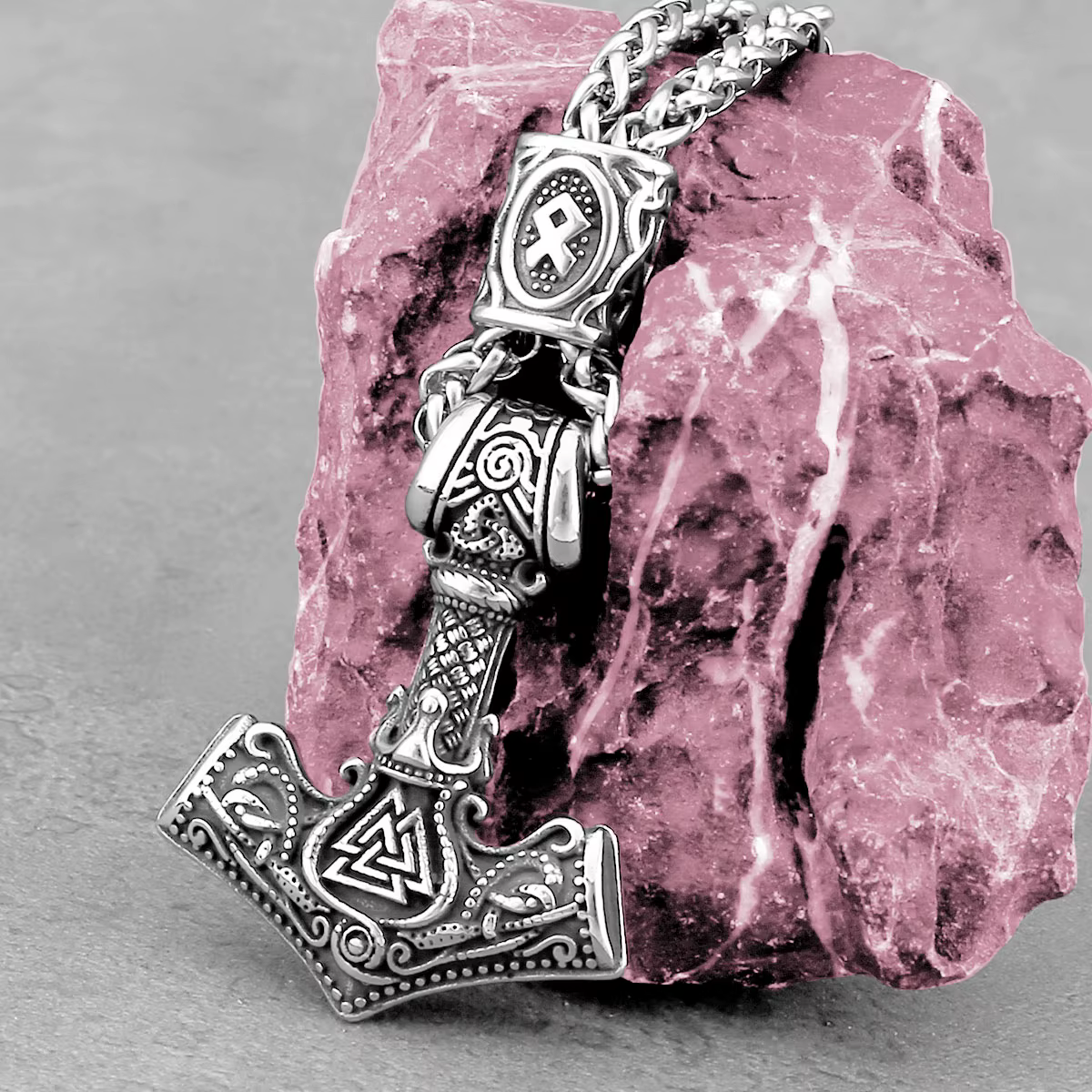 Collier en acier inoxydable avec pendentif marteau Viking Thor pour hommes, amulette rune scandinave