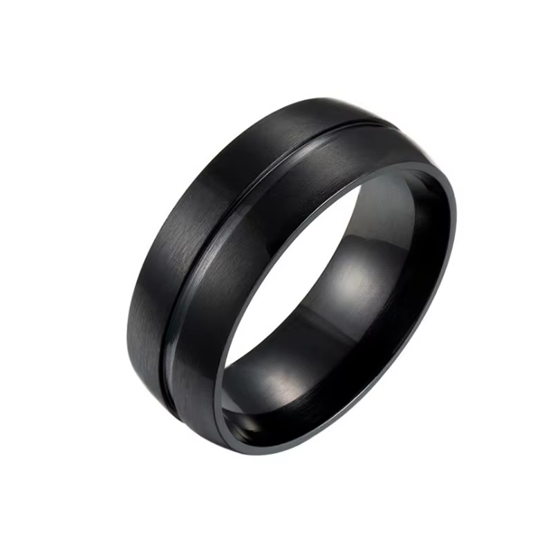 Bague simple noire pour homme, bague en acier inoxydable tendance, cadeau d'anniversaire, bijoux pou