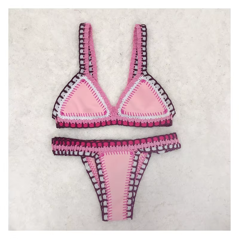 Rose fait à la main Crochet Bikinis ensemble maillots de bain Boho maillot de bain Unique maillot de