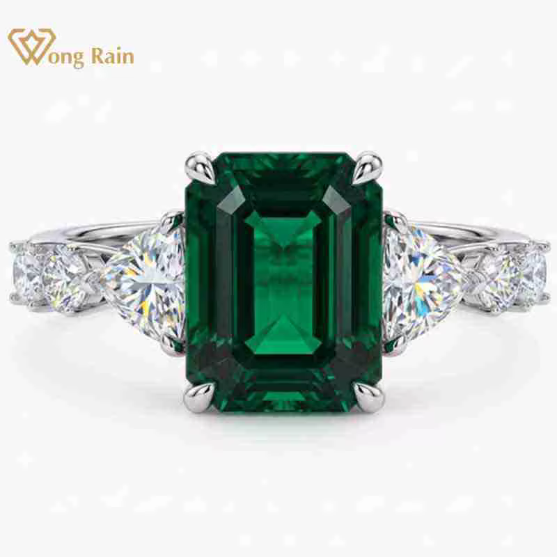 Wong Rain – bague de fiançailles en argent sterling 925, 7x9 MM, saphir de laboratoire, émeraude, di