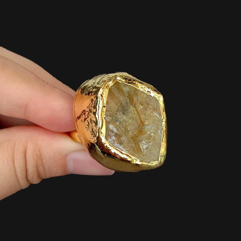 Y · YING naturel jaune citron Quartz rugueux bagues réglable concepteur plaqué or bague bijoux