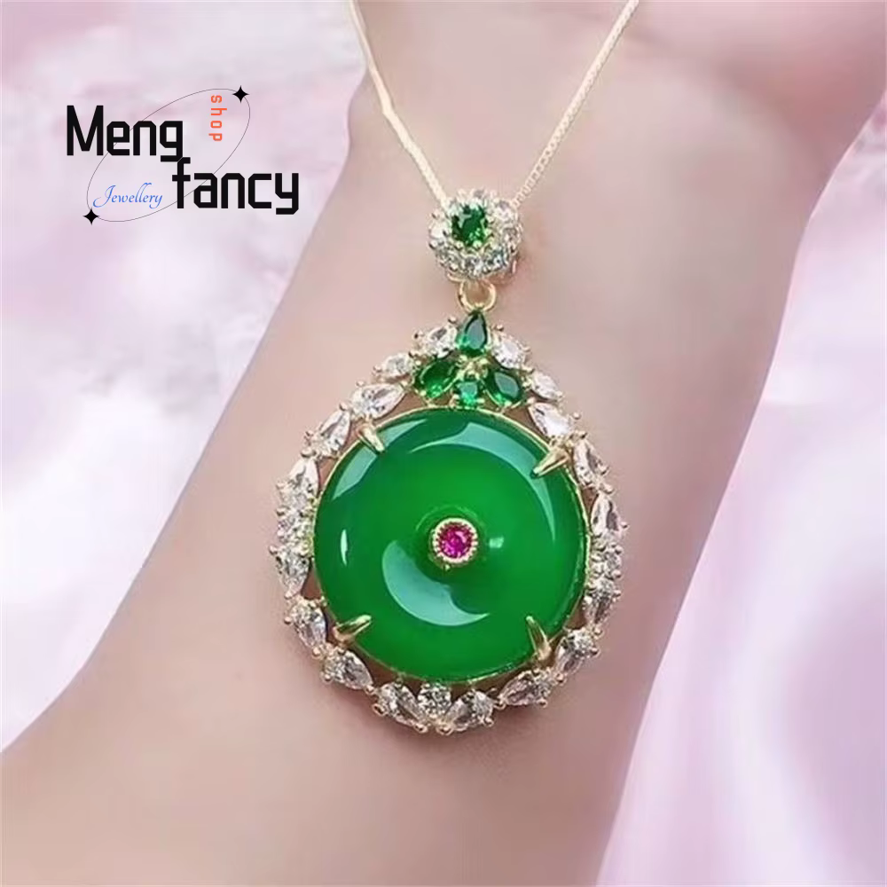 Pendentif en pierre de calcédoine rose naturelle incrustée d'agate verte de paix, "tempérament", bij