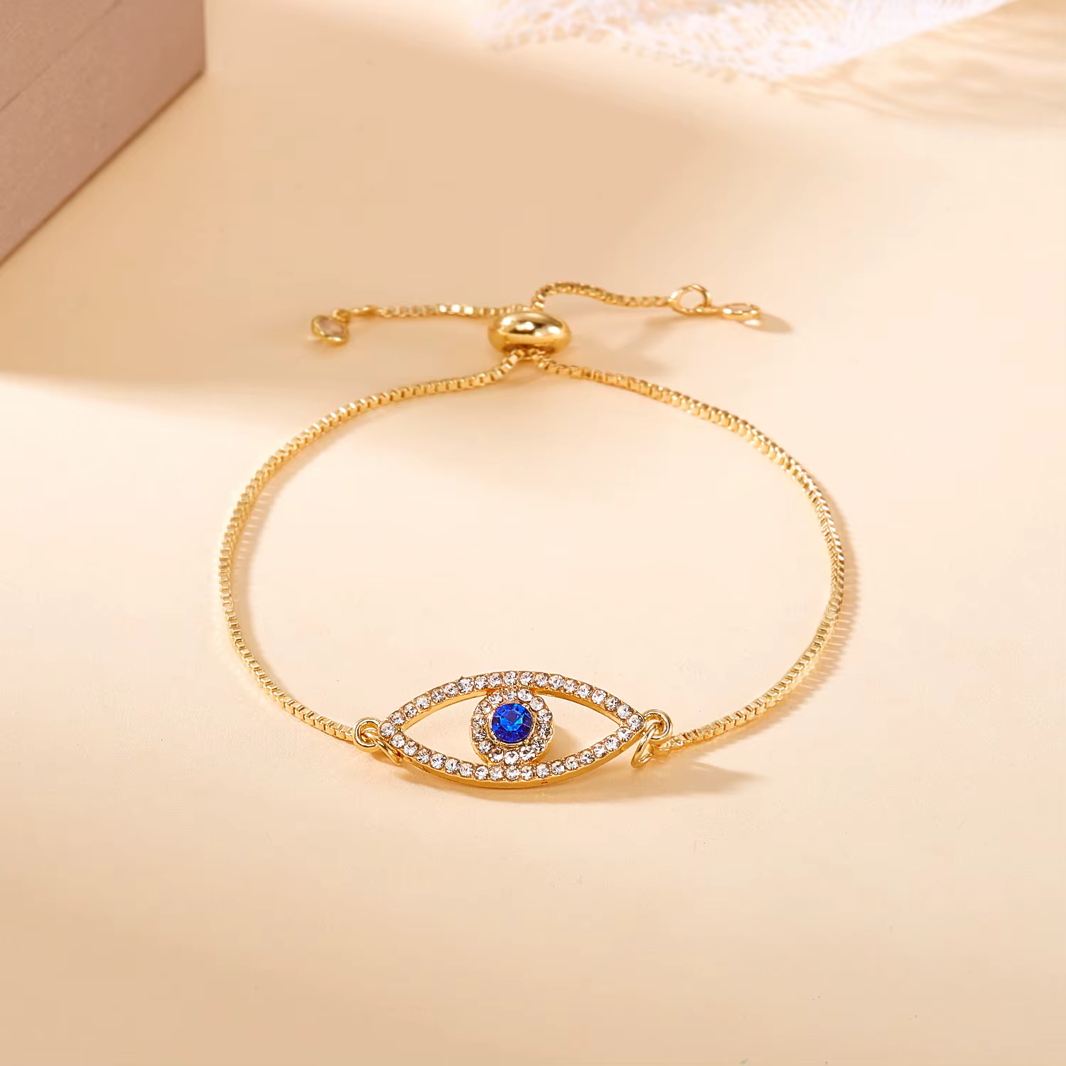 Bracelet de luxe en Zircon bleu pour femmes, couleur or, mauvais œil, strass, turc, porte-bonheur, m