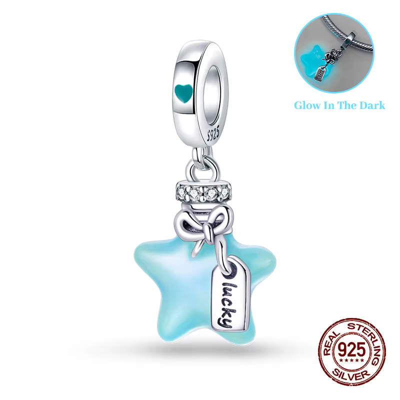 Breloques en argent Sterling 925, pendentifs étoiles lumineuses, adaptées au Bracelet à breloques Or