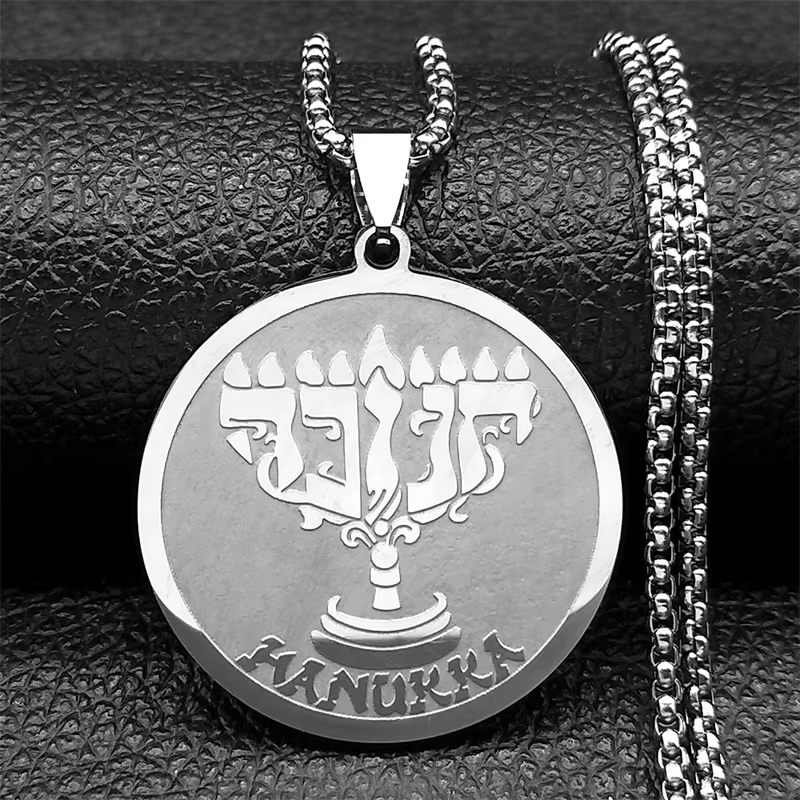 Collier pendentif en acier inoxydable pour hommes et femmes, Neuf lampes juives HanuPatrick ah, ci-a