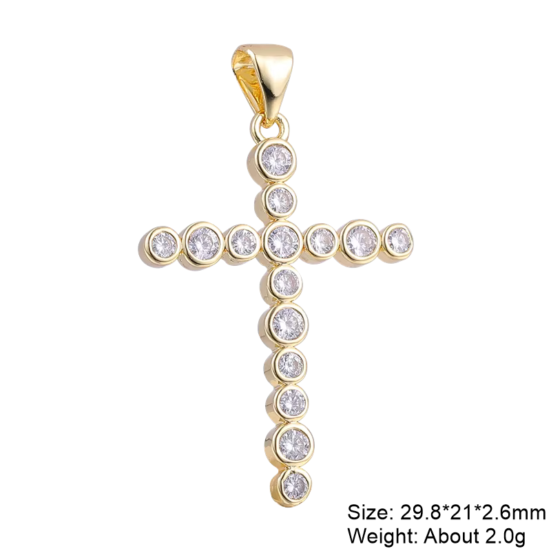 Juya fait à la main 18K véritable plaqué or zircon cubique croix chrétienne breloques pour bricolage