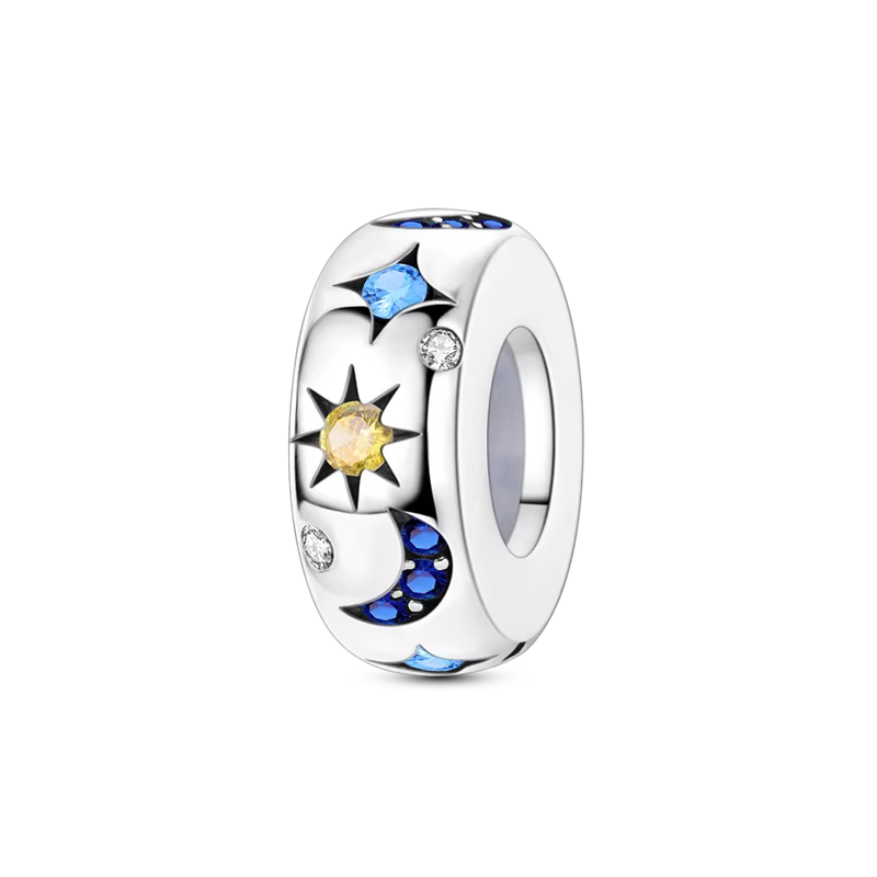 Breloque Ciel Étoilé Vincent van Gogh en Argent Sterling 925 avec Zircon Cubique, Pendentif Lune et 