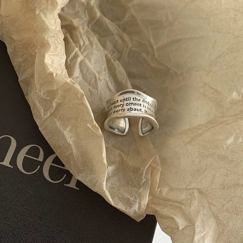 XIYANIKE – bague ouverte Simple pour femme, couleur argent, motif ondulé, lettres, Design Unique, ré