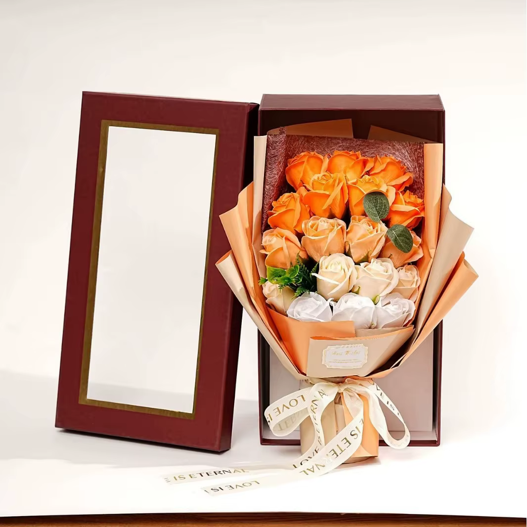 Bouquet de roses artificielles en savon, sacs cadeaux, cadeau de la Saint-Valentin, cadeau d'anniver