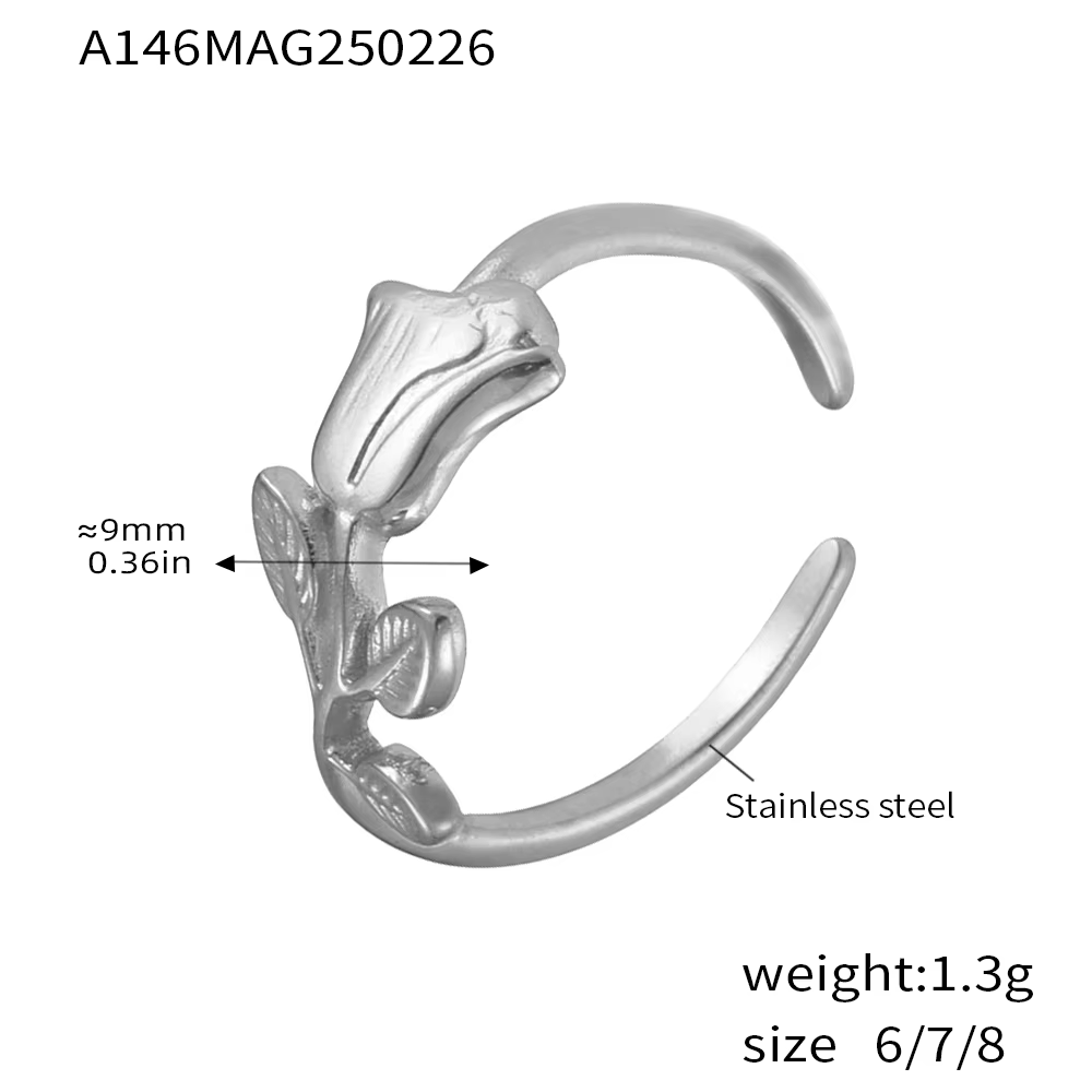Magnifiques bagues en forme de tulipe pour femmes, en acier inoxydable plaqué or, étanches, bijoux p