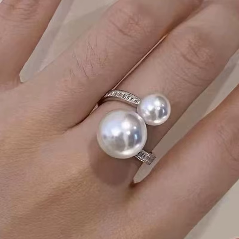 Bague asymétrique de luxe en argent sterling 925 avec perle pour femme, classique, élégante, ouverte