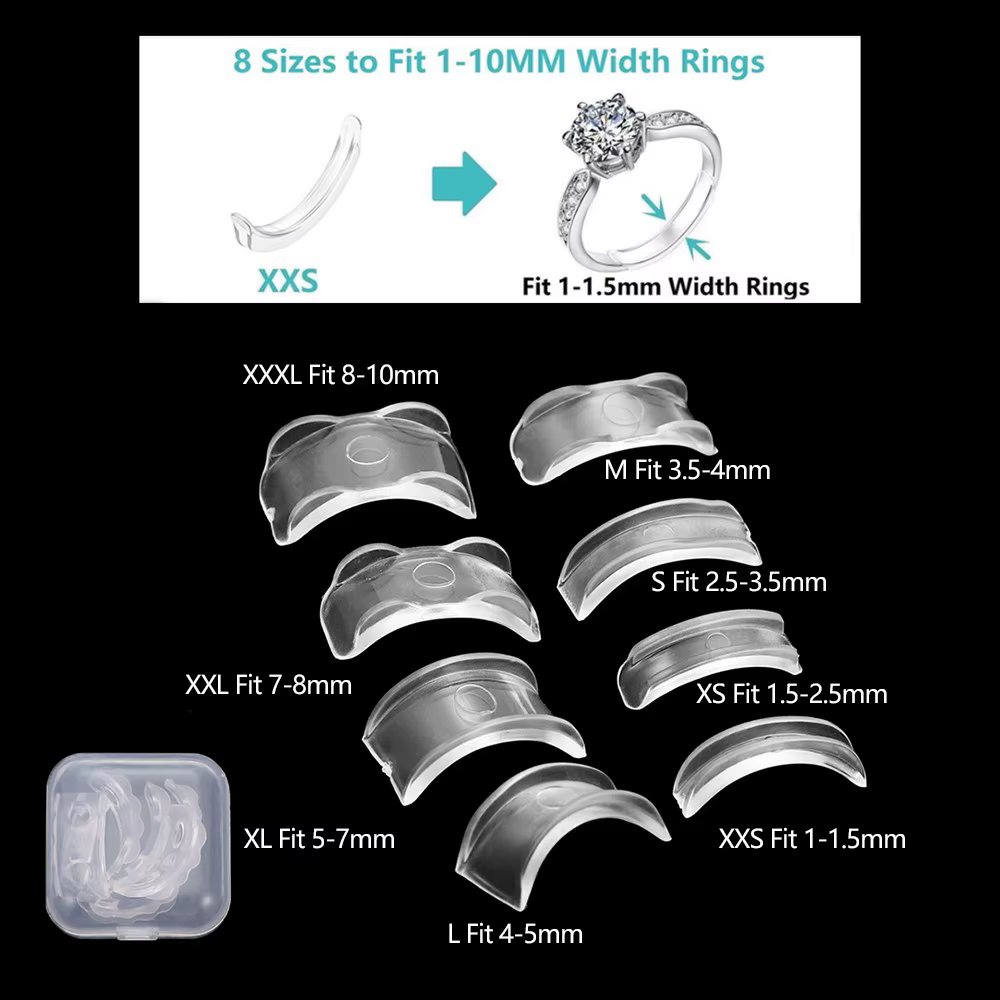 8 Tailles – Réducteur de Bague Invisible en Silicone Transparent Anti-Perte – Support Retenue pour G