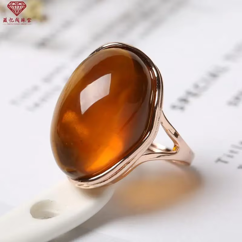 Bague en ambre bleu naturel réglable pour femmes et hommes, pierres précieuses de guérison, bijoux f