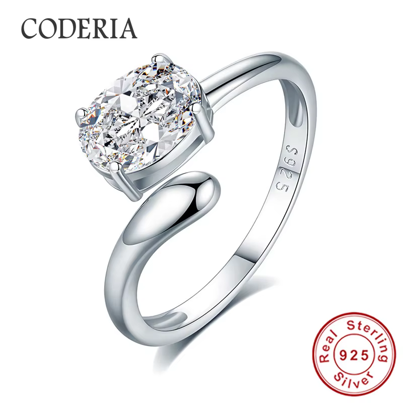 Bague en moissanite ovale 1,5 carat 6x8mm pour femme, taille ajustable, argent S925, bijoux fins
