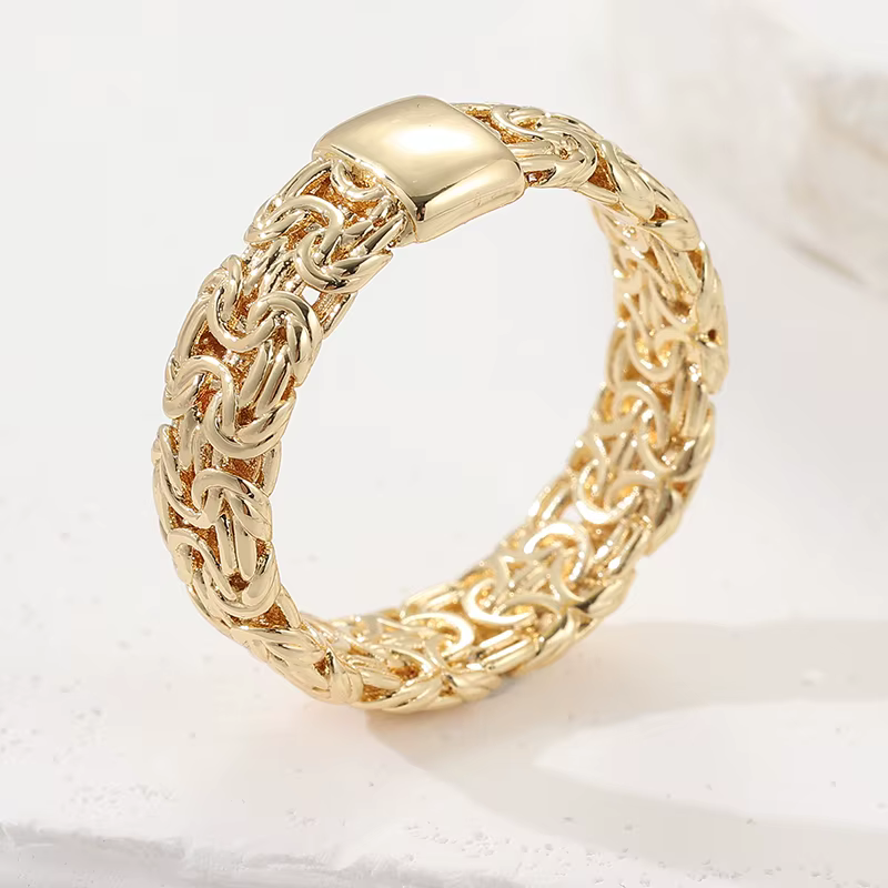 Bague plaquée or style hip-hop vintage en forme de chaîne pour unisexe, design simple, accessoires d