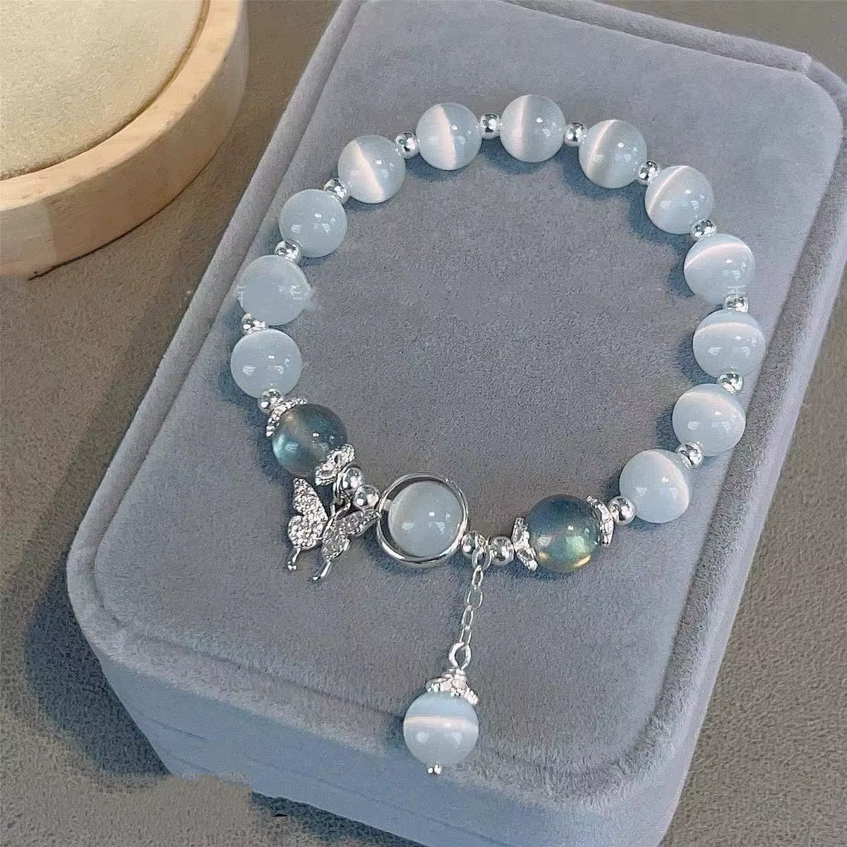 Bracelet en argent Sterling 925 pour femmes, trésor bleu, pierre de lune, cristal, luxe, élastique, 