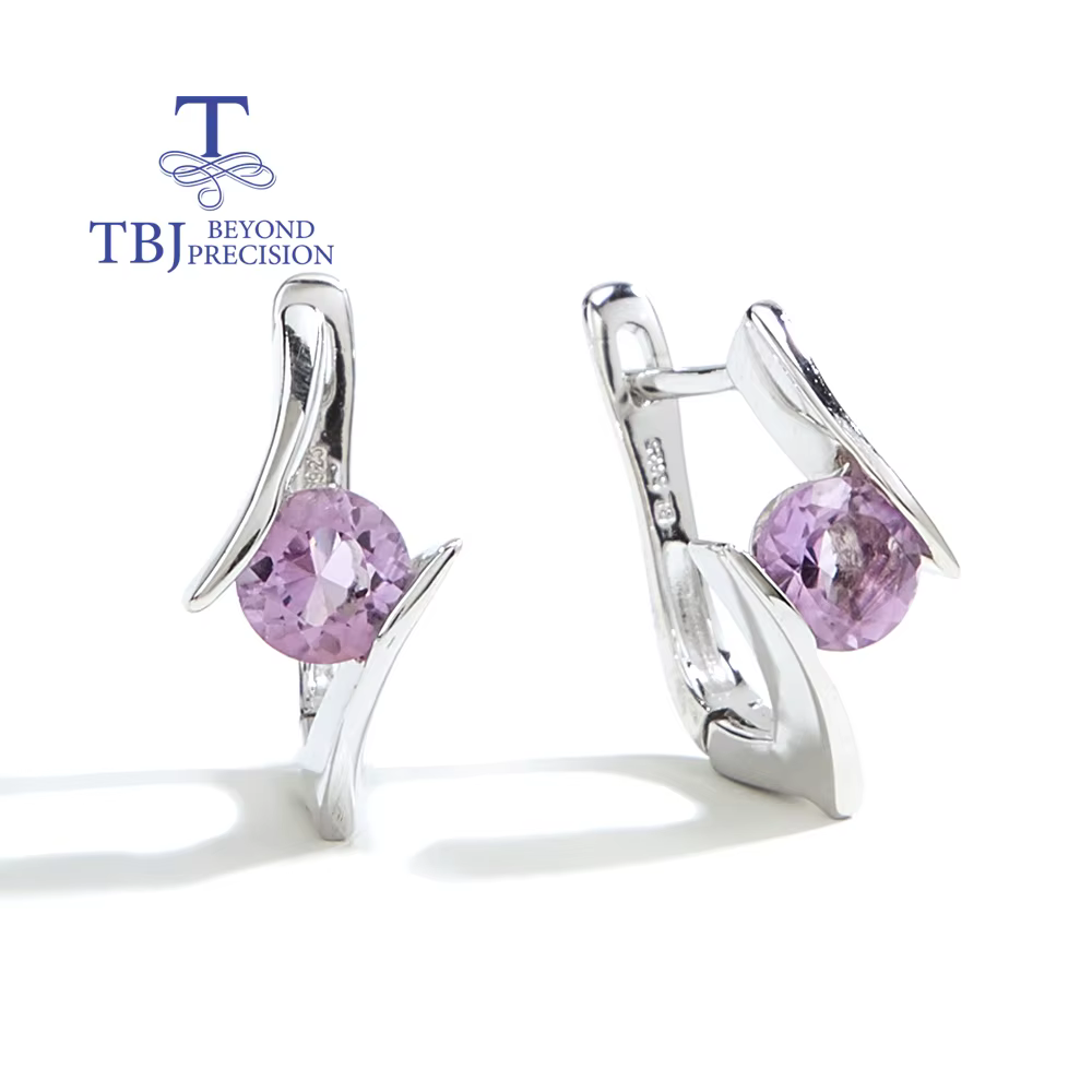 Boucles d'oreilles en argent sterling 925 avec améthyste ronde de 6 mm, 2 carats, pierre précieuse n