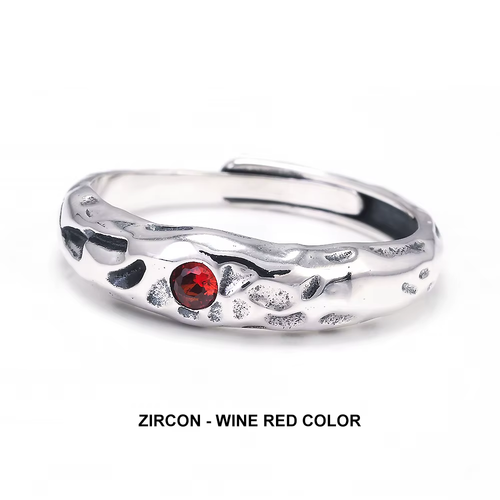 Bague en argent sterling 925 massif avec zircon pierre de naissance pour femme, martelée irrégulière