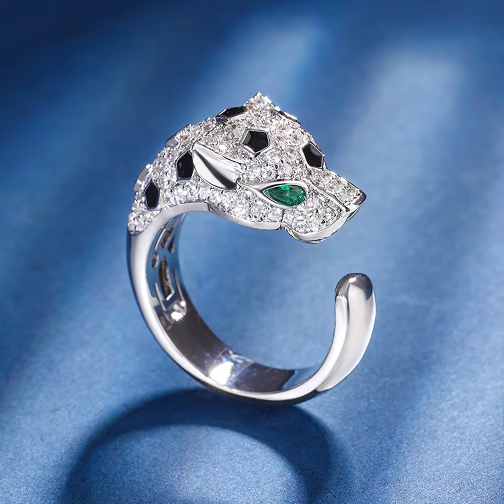 Bague réglable léopard émeraude rétro, bague de laboratoire de pierres précieuses, bague de cocktail